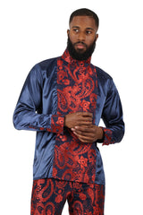 BARABAS Men's Paisley Long Sleeve Turtle Neck shirt 3MT05 Navy