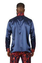BARABAS Men's Paisley Long Sleeve Turtle Neck shirt 3MT05 Red Navy