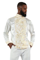 BARABAS Men's Paisley Long Sleeve Turtle Neck shirt 3MT05 White Gold