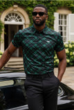 Barabas Men's Printed Shiny Diamond Polo Short Sleeve Shirts 3P06 Green Black