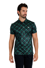 Barabas Men's Printed Shiny Diamond Polo Short Sleeve Shirts 3P06 Green Black
