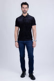 BARABAS Men's Polka Dotted See Through Short Sleeve Polo Shirts 3PP835 Black