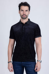BARABAS Men's Polka Dotted See Through Short Sleeve Polo Shirts 3PP835 Black