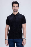 BARABAS Men's Polka Dotted See Through Short Sleeve Polo Shirts 3PP835 Black