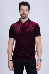 BARABAS Men's Polka Dotted See Through Short Sleeve Polo Shirts 3PP835 Burgundy