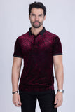 BARABAS Men's Polka Dotted See Through Short Sleeve Polo Shirts 3PP835 Burgundy