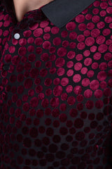BARABAS Men's Polka Dotted See Through Short Sleeve Polo Shirts 3PP835 Wine