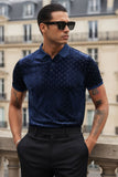 BARABAS men's diamond pattern short sleeve polo shirts 3PP837 Navy