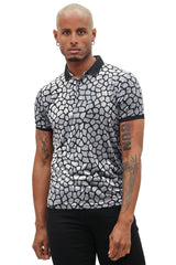 BARABAS Men's Leopard See Through Short Sleeve Polo Shirts 3PP838 Black Silver