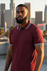 Barabas Wholesale Men's Solid Color Linear Collar and Cuff Polo Shirts 3PS127 Burgundy
