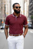 Barabas Wholesale Men's Solid Color Linear Collar and Cuff Polo Shirts 3PS127 Burgundy