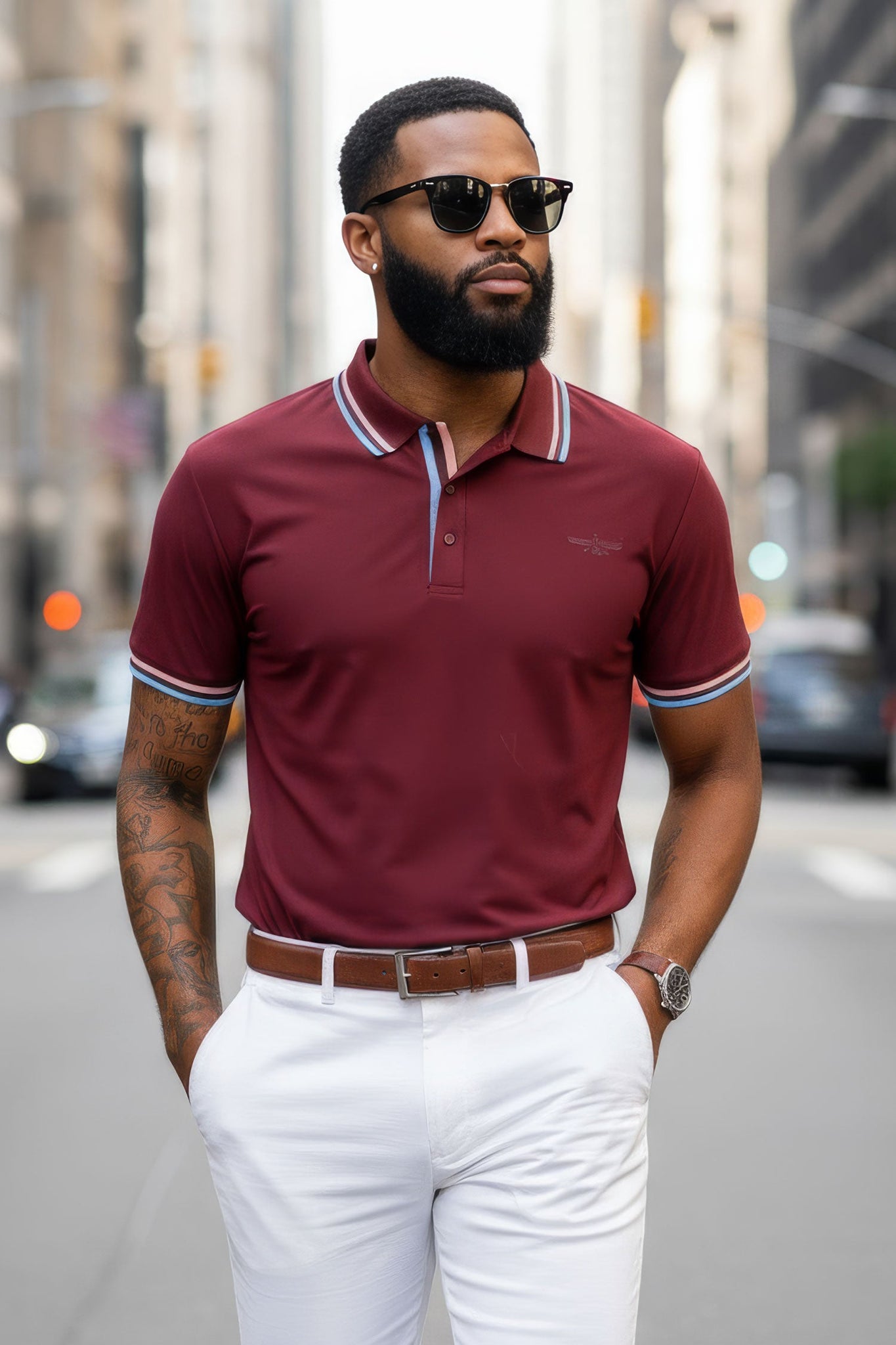 Barabas Wholesale Men's Solid Color Linear Collar and Cuff Polo Shirts 3PS127 Burgundy