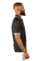 Barabas Wholesale Men's Solid Color Linear Collar and Cuff Polo Shirts 3PS127 Black