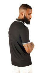 Barabas Wholesale Men's Solid Color Linear Collar and Cuff Polo Shirts 3PS127 Black
