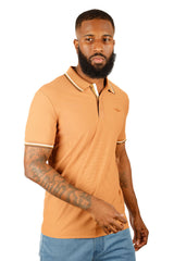  Barabas Wholesale Men's Solid Color Linear Collar and Cuff Polo Shirts 3PS127 Brown