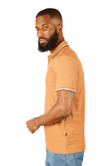 Barabas Wholesale Men's Solid Color Linear Collar and Cuff Polo Shirts 3PS127 Brown