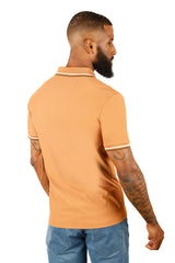 Barabas Wholesale Men's Solid Color Linear Collar and Cuff Polo Shirts 3PS127 Brown