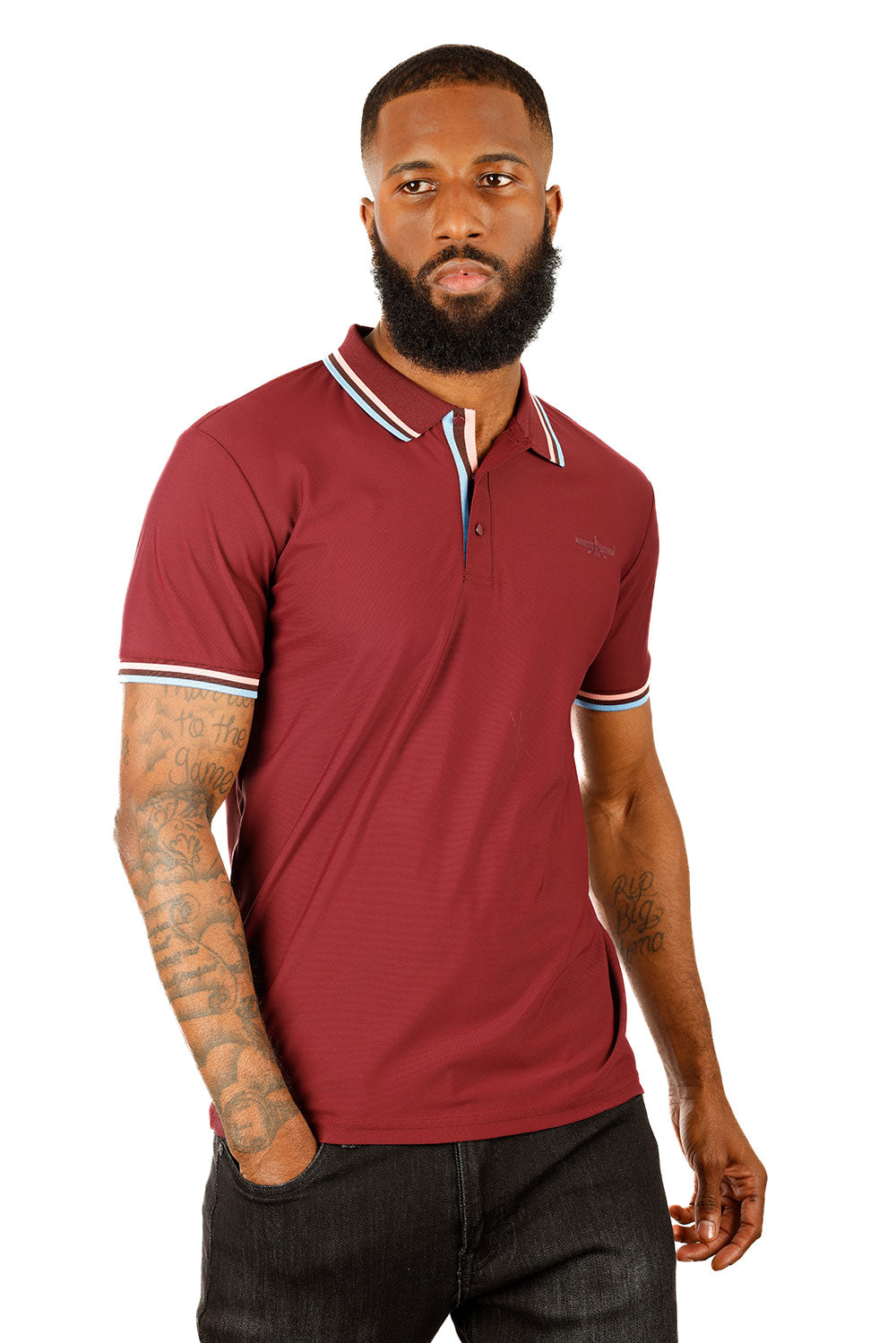 Barabas Wholesale Men's Solid Color Linear Collar and Cuff Polo Shirts 3PS127 Burgundy
