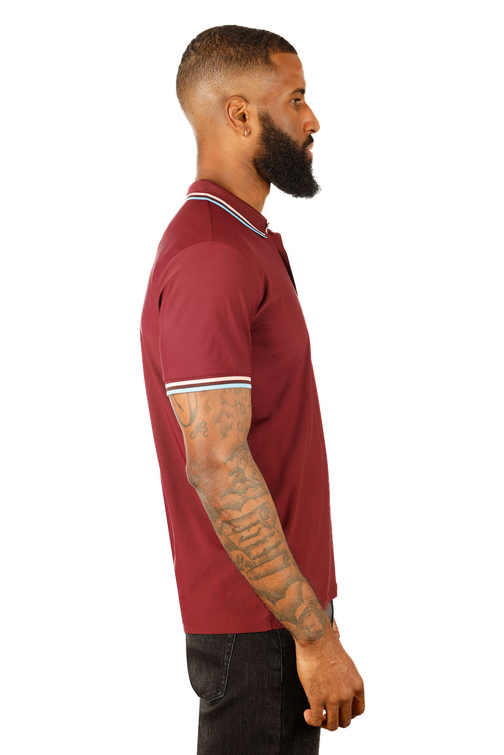 Barabas Wholesale Men's Solid Color Linear Collar and Cuff Polo Shirts 3PS127 Burgundy