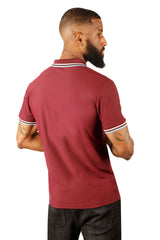 Barabas Wholesale Men's Solid Color Linear Collar and Cuff Polo Shirts 3PS127 Burgundy
