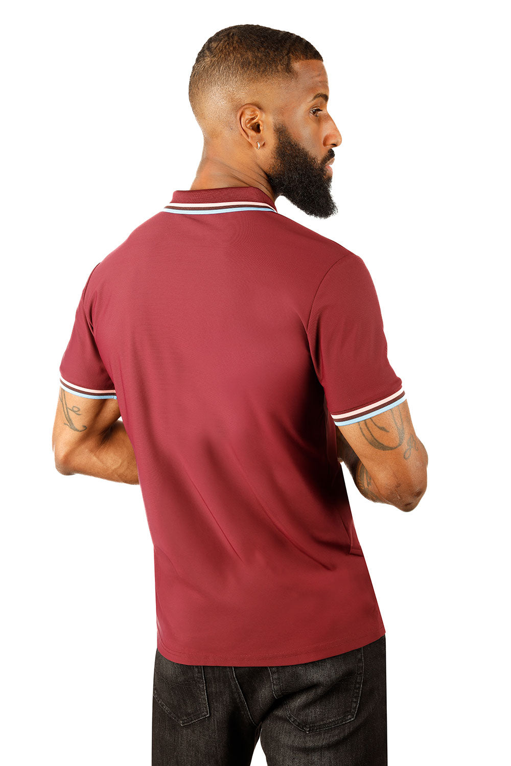Barabas Wholesale Men's Solid Color Linear Collar and Cuff Polo Shirts 3PS127 Burgundy