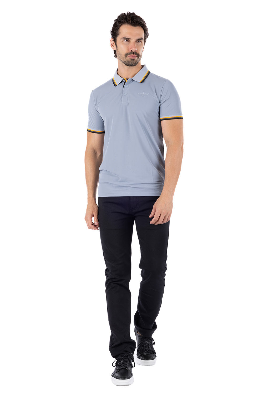 Barabas Men's Wholesale Solid Color Linear Collar Polo Shirts 3PS127 Grey