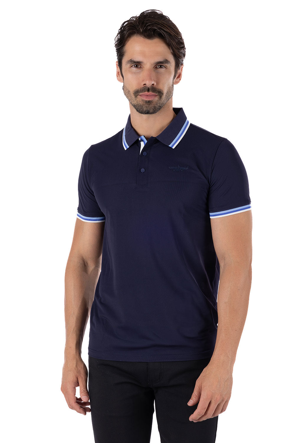 Barabas Men's Wholesale Solid Color Linear Collar Polo Shirts 3PS127 Navy