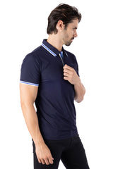 Barabas Men's Wholesale Solid Color Linear Collar Polo Shirts 3PS127 Navy