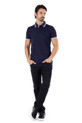 Barabas Wholesale Men's Solid Color Linear Collar and Cuff Polo Shirts 3PS127 Navy