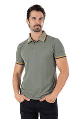 Barabas Men's Wholesale Solid Color Linear Collar Polo Shirts 3PS127 Olive