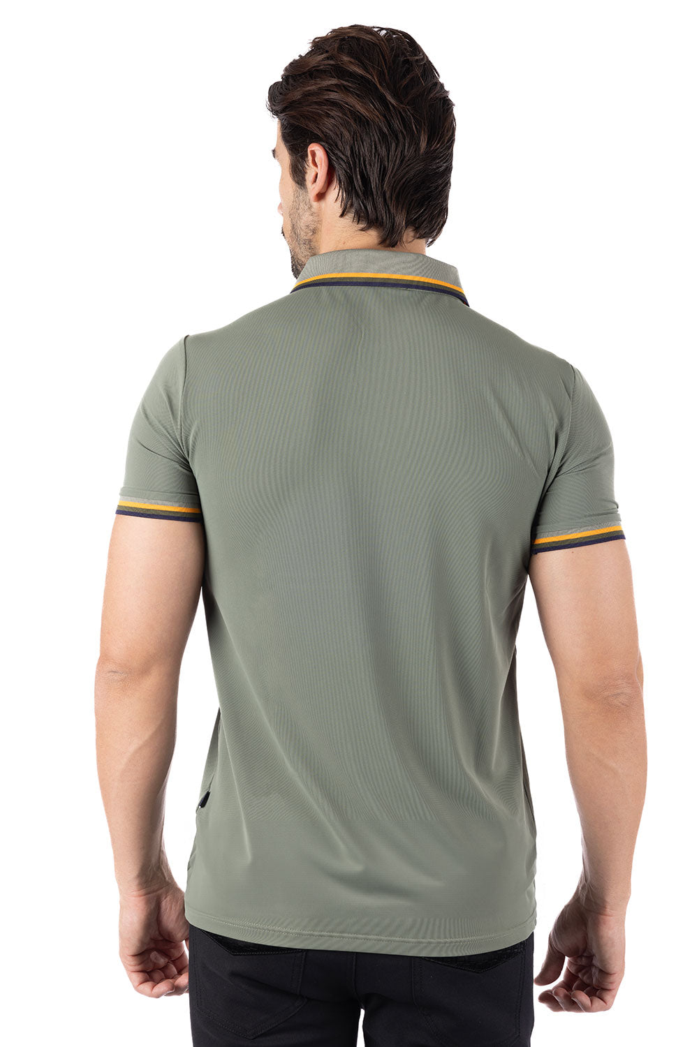 Barabas Men's Wholesale Solid Color Linear Collar Polo Shirts 3PS127 Olive