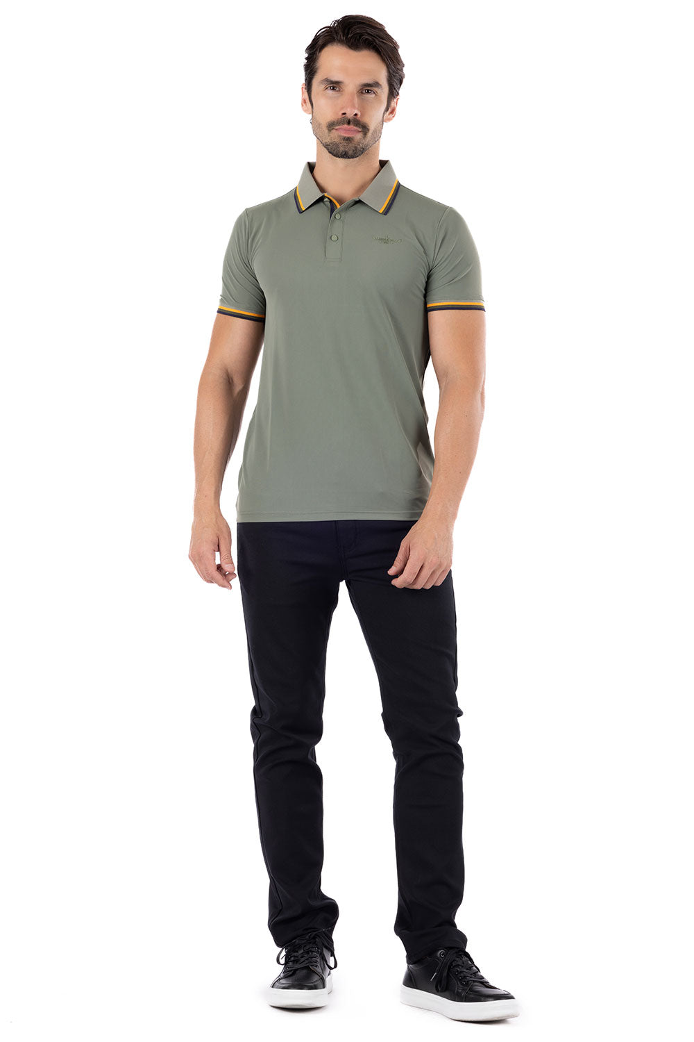 Barabas Men's Wholesale Solid Color Linear Collar Polo Shirts 3PS127 Olive