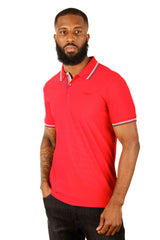 Barabas Wholesale Men's Solid Color Linear Collar and Cuff Polo Shirts 3PS127 Red