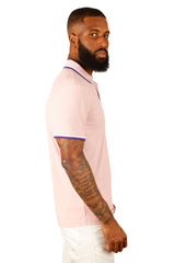 Barabas Wholesale Men's Solid Color Linear Collar and Cuff Polo Shirts 3PS127 Rose