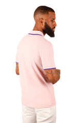 Barabas Wholesale Men's Solid Color Linear Collar and Cuff Polo Shirts 3PS127 Rose