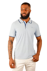 Barabas Wholesale Men's Solid Color Linear Collar and Cuff Polo Shirts 3PS127 Sky Blue