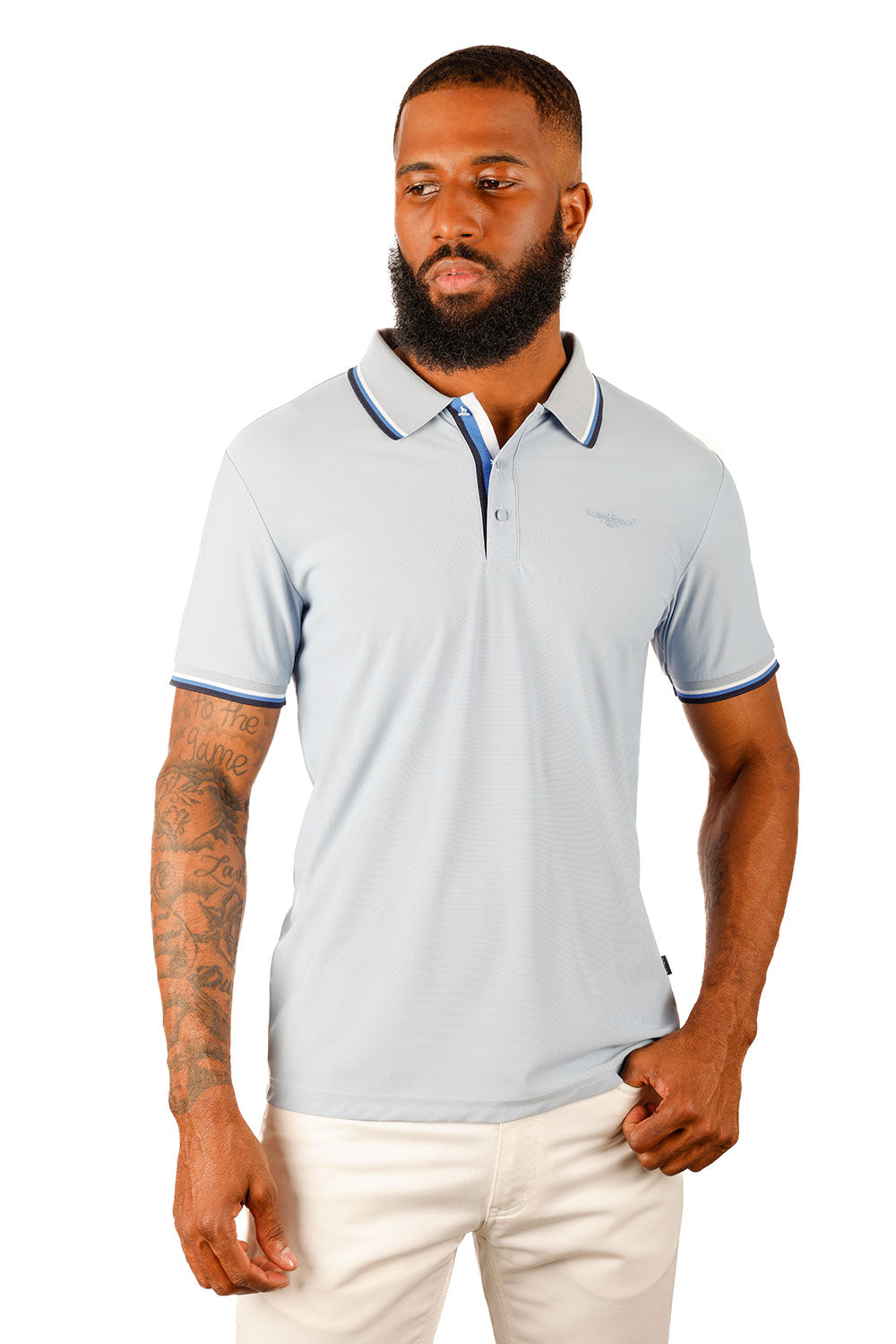 Barabas Wholesale Men's Solid Color Linear Collar and Cuff Polo Shirts 3PS127 Sky Blue