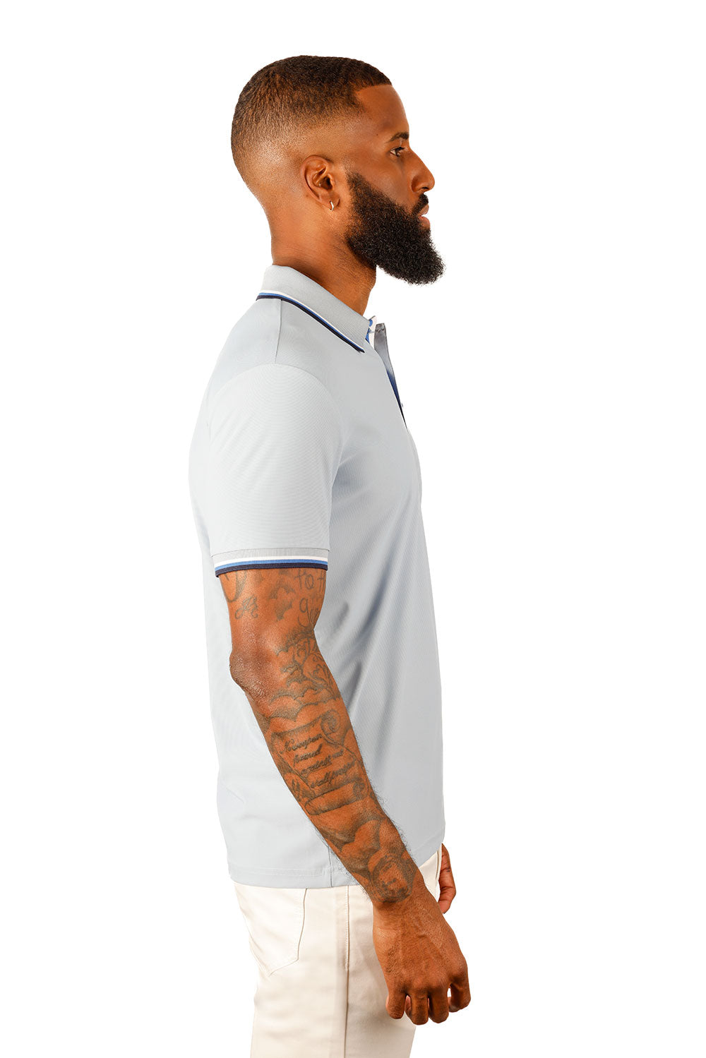 Barabas Wholesale Men's Solid Color Linear Collar and Cuff Polo Shirts 3PS127 Sky Blue