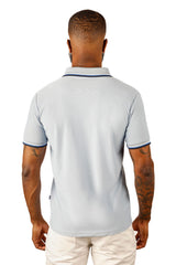 Barabas Wholesale Men's Solid Color Linear Collar and Cuff Polo Shirts 3PS127 Sky Blue