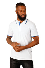 Barabas Wholesale Men's Solid Color Linear Collar and Cuff Polo Shirts 3PS127 White