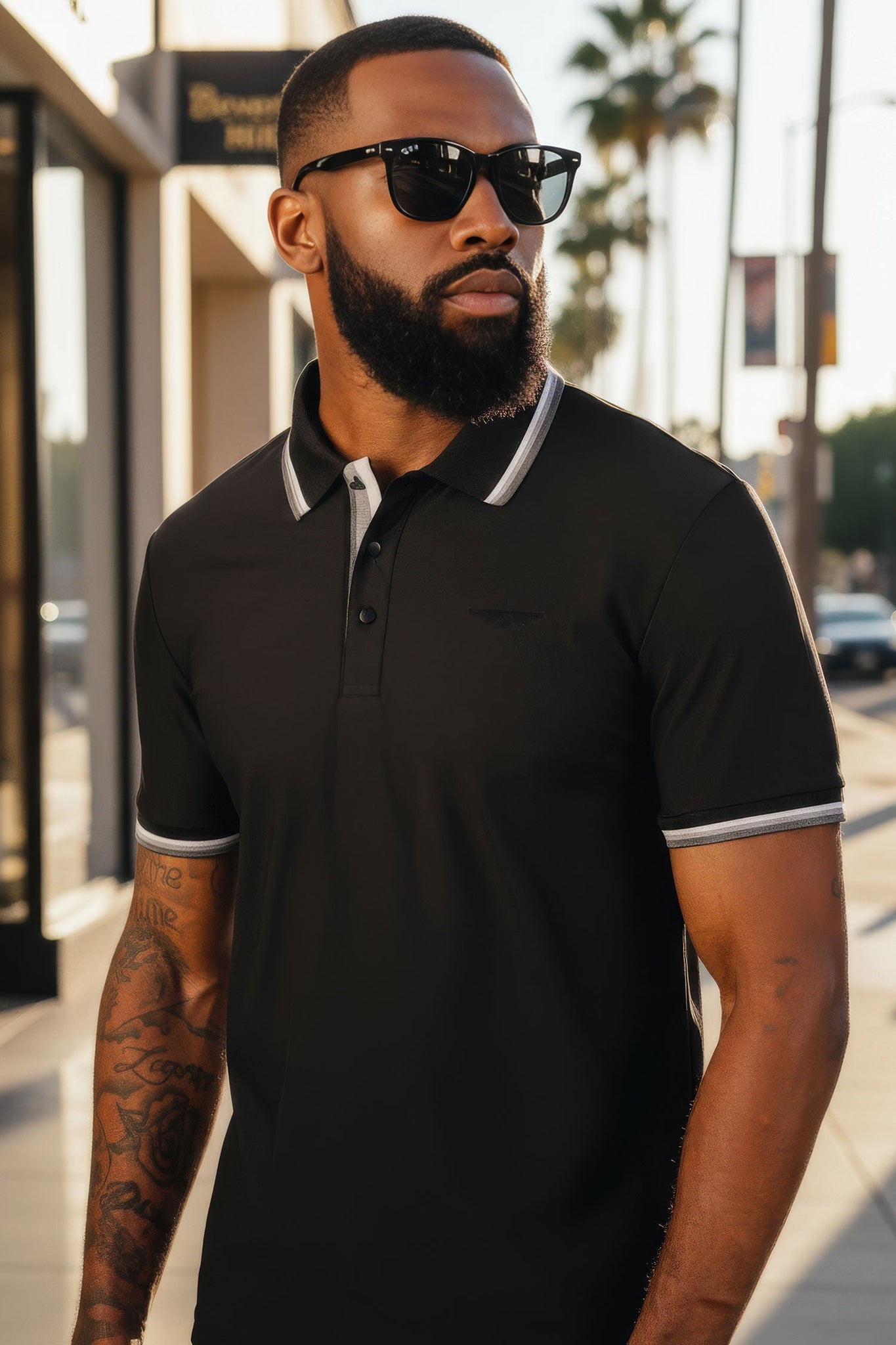 Barabas Wholesale Men's Solid Color Linear Collar and Cuff Polo Shirts 3PS127 Black