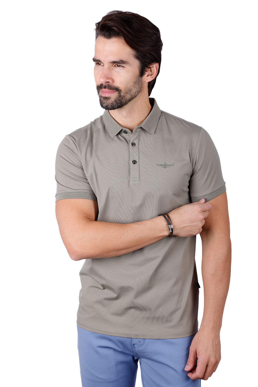 Barabas Men's Solid Color Premium Short Sleeve Logo polo Shirts 3PS128 Green