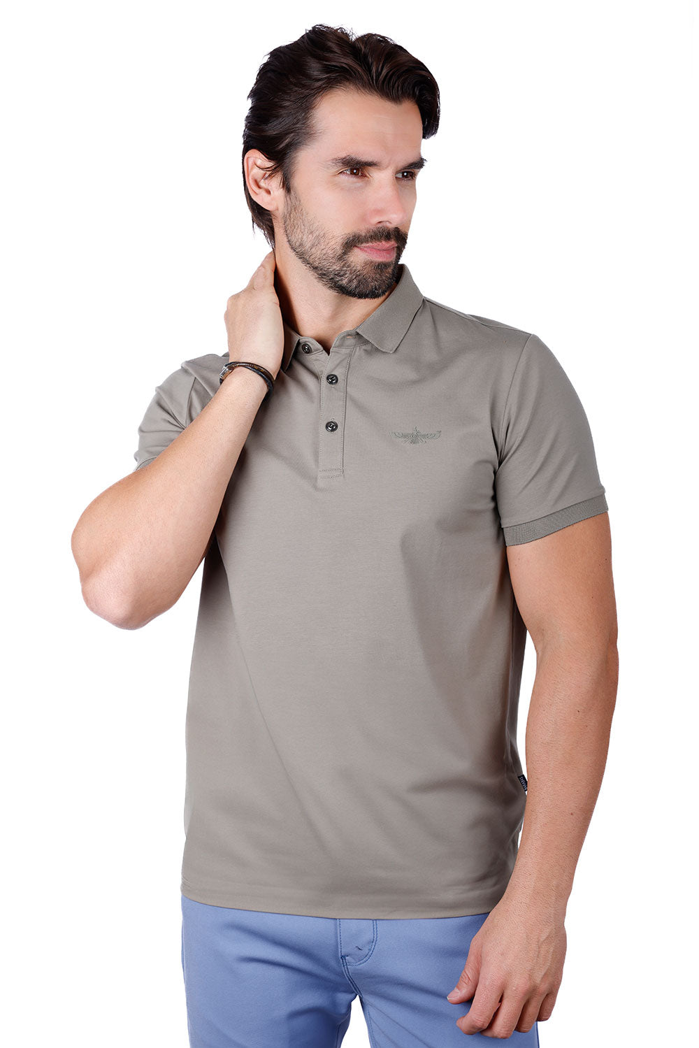 Barabas Men's Solid Color Premium Short Sleeve Logo polo Shirts 3PS128 Charcoal
