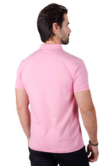 Barabas Men's Solid Color Premium Short Sleeve Logo polo Shirts 3PS128 Light Pink