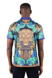 Barabas men's Floral Angry Tiger Graphic Tee Polo Shirts 3PSP00 Gold Navy
