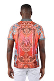 Barabas Men's Ram Head Greek Pillars Prints Graphic Tee Polo Shirts 3PSP02 Coral