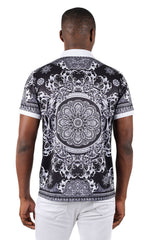 Barabas Men's Floral Circular Prints Graphic Tee Polo Shirts 3PSP13 Black