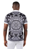 Barabas Men's Floral Circular Prints Graphic Tee Polo Shirts 3PSP13 Black