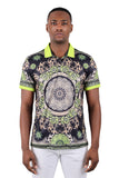 Barabas Men's Floral Circular Prints Graphic Tee Polo Shirts 3PSP13 Lime