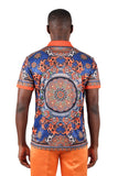 Barabas Men's Floral Circular Prints Graphic Tee Polo Shirts 3PSP13 Orange Navy